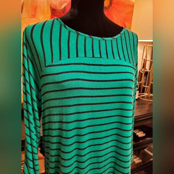EUC Dana Buchman Green and Black Stripe Top XL - Picture 2 of 7
